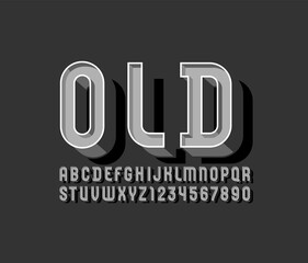 3D gray font, trendy modern alphabet, condensed letters and numbers, vector illustration 10eps