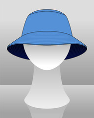 Two Tone Bucket Hat Light Blue-Navy Blue Template on Gray Background
