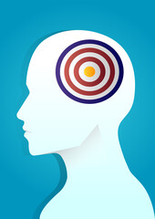 vector illustration of a target board in human head. describe business target, goal, and strategy. business concept illustration