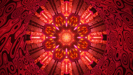 Mandala loop with ethnic zen sacred geometry flower animation ornament pattern for visual music color made in 3d digital kaleidoscope background illustration cgi bright red purple 
