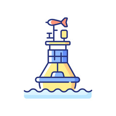 Weather buoy RGB color icon. Set of seven very precise sensors that measure how energy and water move between ocean and atmosphere. Isolated vector illustration