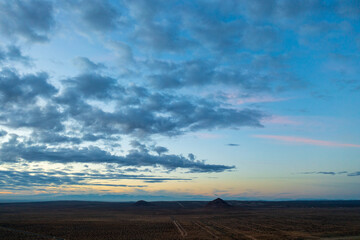 Aerial view of dusk over the Mojave desert