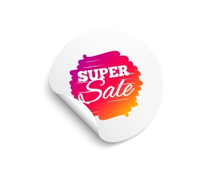 Super sale banner. Circle sticker with offer banner. Discount sticker shape. Coupon bubble icon. Round sticker mockup banner. Super sale badge shape. Adhesive paper message. Vector