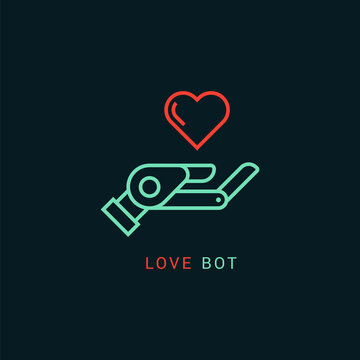 Love bot. Linear icon is the robots hand with a heart in two colors.  Illustration of the robots hand with a heart. vector de Stock | Adobe Stock