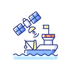 Satellite communication RGB color icon. Telecommunications which use satellites to provide communication links between points on earth. Isolated vector illustration