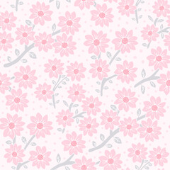 Pink blooming flowers seamless pattern floral background