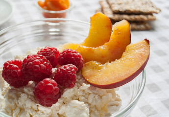 Breakfast of cheese with berries and fruits