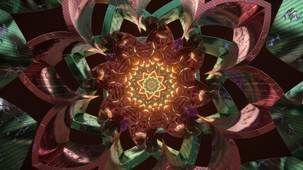 Psychedelic mandala kaleidoscope new age virtual digital oriental background 3d seamless loop vj tunnel with sacred geometry colors illustration wallpaper