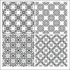 Fototapeta premium 4 Universal different geometric seamless patterns. Endless vector texture can be used for wrapping wallpaper, pattern fills, web background,surface textures. Set of monochrome ornaments