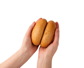 Two Round Brown Buns Isolated on White Background