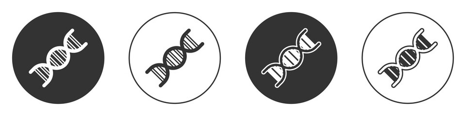 Black DNA symbol icon isolated on white background. Circle button. Vector