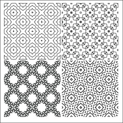 4  Universal different geometric seamless patterns. Endless vector texture can be used for wrapping wallpaper, pattern fills, web background,surface textures. Set of monochrome ornaments
