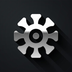 Obraz premium Silver Bacteria icon isolated on black background. Bacteria and germs, microorganism disease causing, cell cancer, microbe, virus, fungi. Long shadow style. Vector
