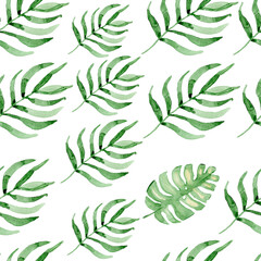 Wallpaper background digital paper seamless pattern with green leaves diagonal