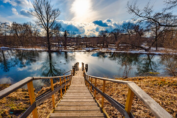 wooden bridge to the reservoir