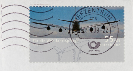 Briefmarke stamp gestempelt used frankiert cancel vintage retro alt old 55 flugzeug plane a360...