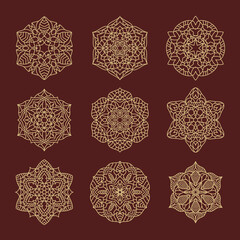 Ornament round set with mandala with arabic style ornament vector illustration