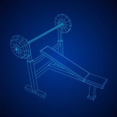 Barbell with weights. Gym equipment. Bodybuilding, powerlifting, fitness concept. Wireframe low poly mesh vector illustration.