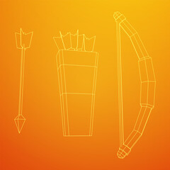 Medieval Bow and arrow archer weapon. Wireframe low poly mesh vector illustration.