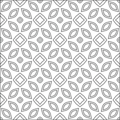  Geometric vector pattern with triangular elements. Seamless abstract ornament for wallpapers and backgrounds. Black and white colors. 