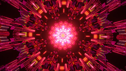 Mandala loop with ethnic zen sacred geometry flower animation ornament pattern for visual music color made in 3d digital kaleidoscope background illustration cgi bright red purple 