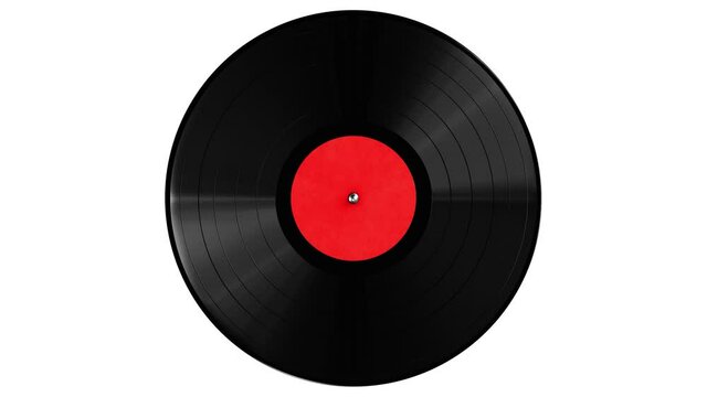 Realistic seamless looping 3D animation of the red label vinyl record rendered in UHD with alpha matte
