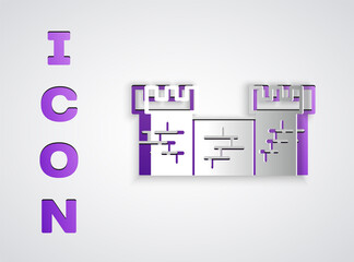 Paper cut Great wall of China icon isolated on grey background. Paper art style. Vector