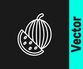 White line Watermelon icon isolated on black background. Vector