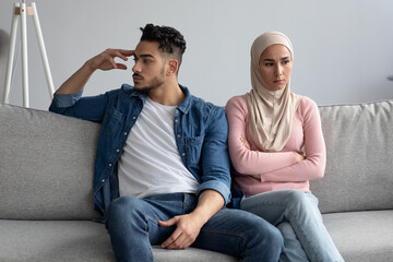 Disappointed arab man and woman having fight