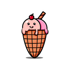 vector delicious ice cream cone illustration design. The delicious ice cream cone design with an outline is suitable for stickers, icons, mascots, logos, clip art, and other graphic purposes