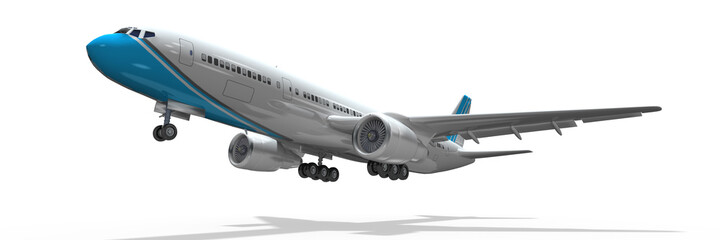 3d Jet, Passagierflugzeug im Landeanflug, isoliert