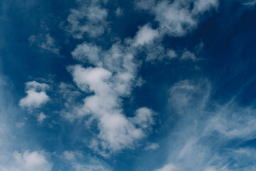 Fototapeta na wymiar Blue sky background with fluffy clouds