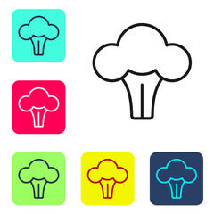 Black line Broccoli icon isolated on white background. Set icons in color square buttons. Vector