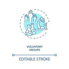 Voluntary groups concept icon. Trials sponsorship idea thin line illustration. Donation to charity. Informal community groups. Vector isolated outline RGB color drawing. Editable stroke