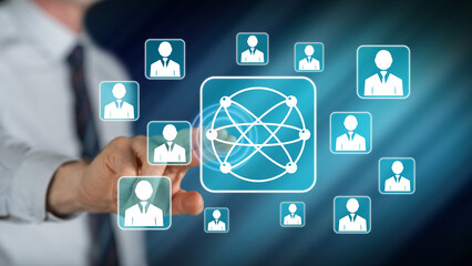 Man touching a social media network concept