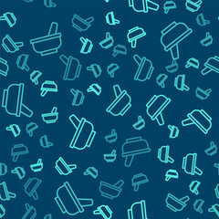 Green line Mortar and pestle icon isolated seamless pattern on blue background. Vector
