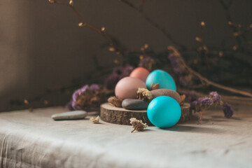 Easter eggs on a wooden background