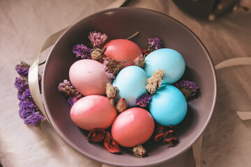 View from above on colorful Easter eggs