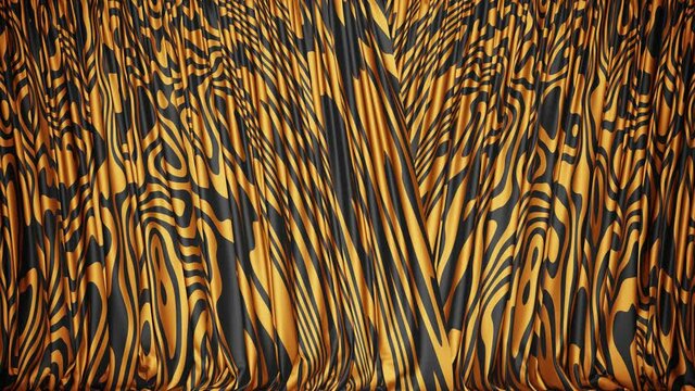 Realistic 3D animation of the tiger pattern curtain rendered in UHD with alpha matte