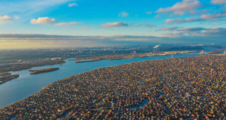 Aerial view from a drone of the Osokorki private sector in Kiev.