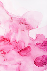 Watercolor alcohol ink swirls. Transparent waves and swirls in pink magenta colors. Delicate pastel spots. Digital decor