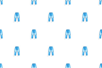 Denim pants seamless pattern. Bright background from jeans. 