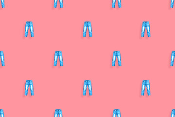 Denim pants seamless pattern. Bright background from jeans. 