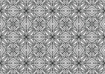 seamless tile with abstract flowers in folk style on a white background for coloring, vector