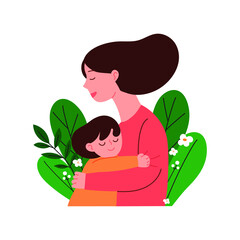 Mothers day concept vector illustration. Daughter and mom illustration isolated on white background.