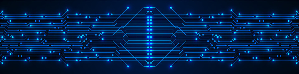 Abstract Technology Background, blue circuit board pattern with electric light, microchip, power line
