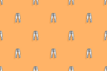 Denim pants seamless pattern. Bright background from jeans. 
