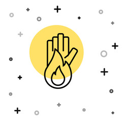 Black line No fire icon isolated on white background. Fire prohibition and forbidden. Random dynamic shapes. Vector