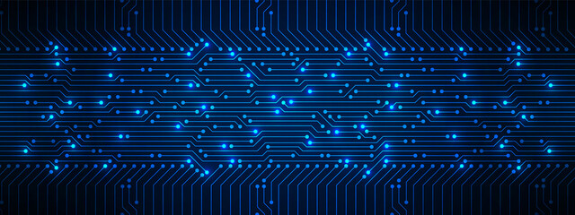 Abstract Technology Background, blue circuit board pattern with electric light, microchip, power line