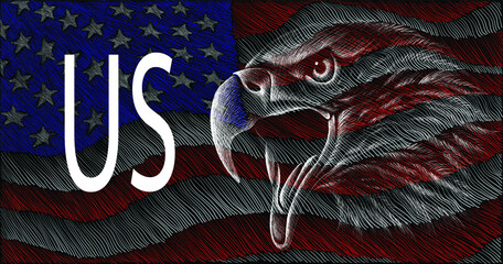 The logo Independence eagle Day July 4th for tattoo or T-shirt design or outwear.  Cute print Independence eagle Day July 4th style background US flag on USA.